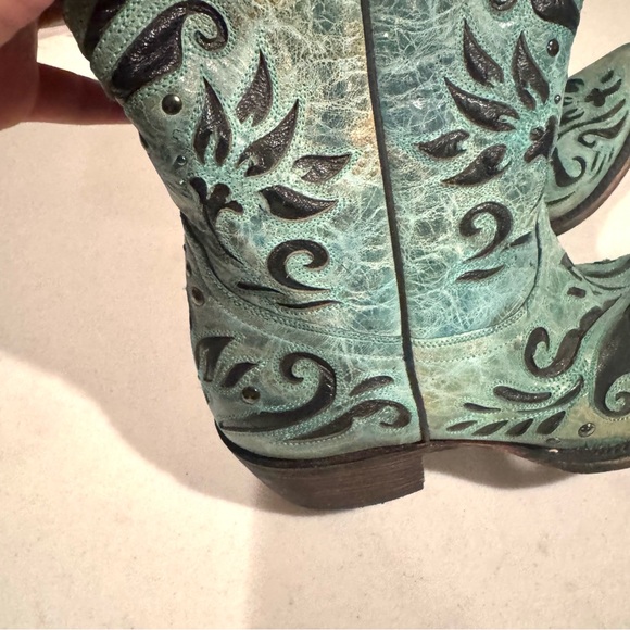 Black Star Boots Tooled Floral Paisley Leather Tall Western Boots Turquoise 9.5 - Picture 4 of 7